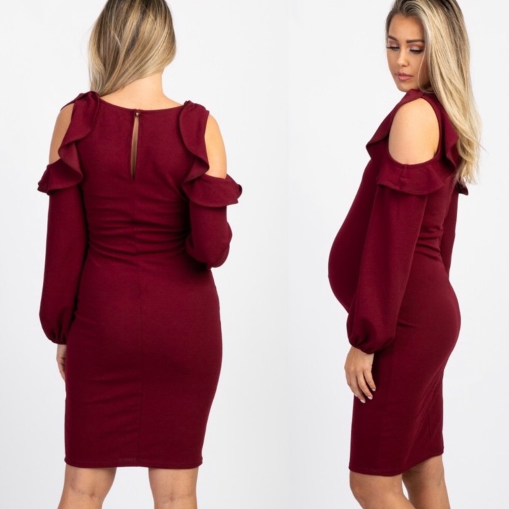 PinkBlush burgundy ruffle maternity dress